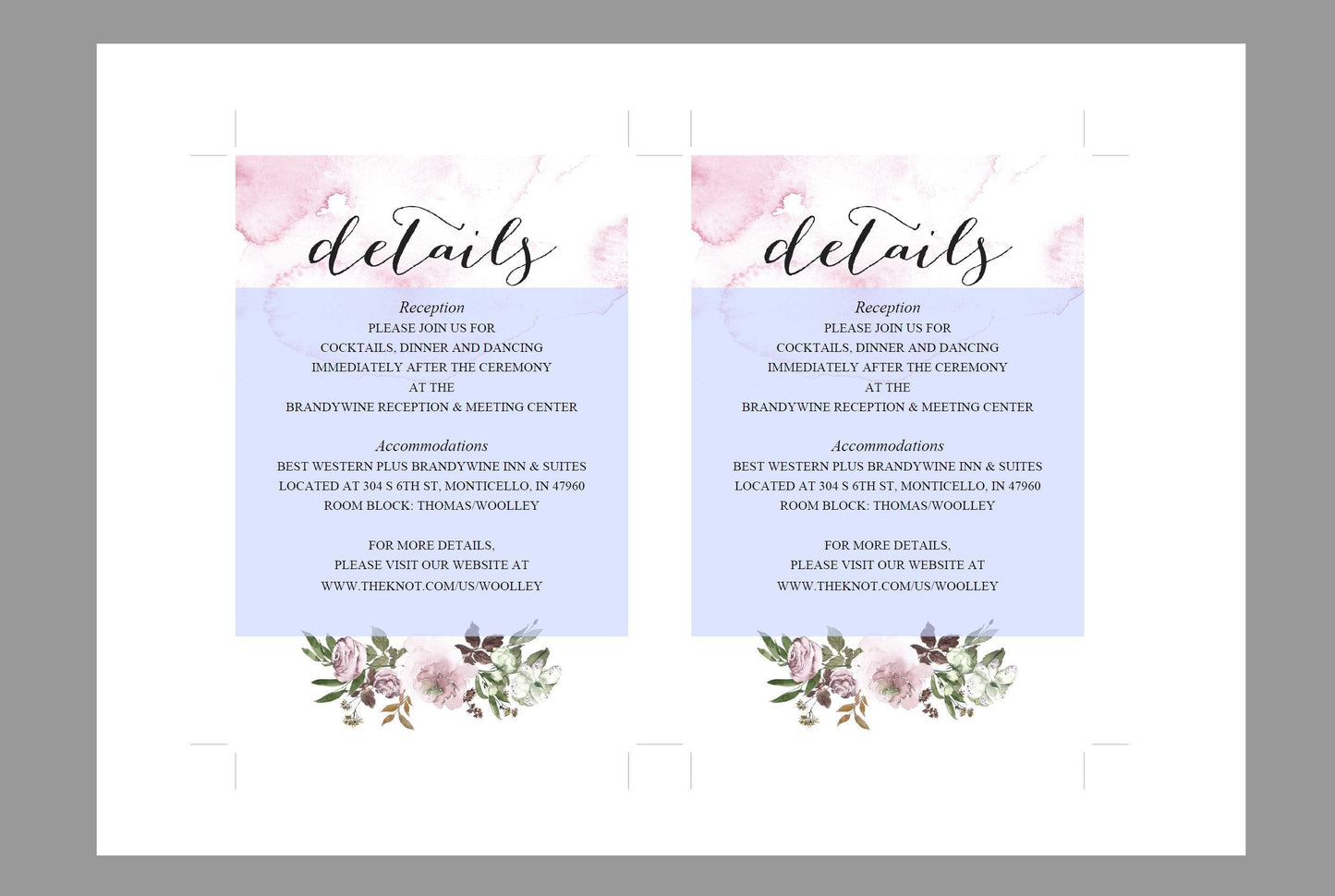 Wedding Details Card Template, Instant Download, Information Card, Wedding Info Card, Watercolor Wedding,Details Template, Floral   - ELISA RSVP & DETAILS CARDS SAVVY PAPER CO