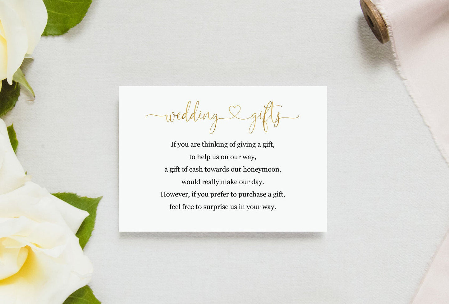 Wedding Gifts Card Template, Honeymoon Fund, Honeymoon Request, Wish Card, Wedding Insert Gold - Heather TAGS | TY | INSERTS SAVVY PAPER CO
