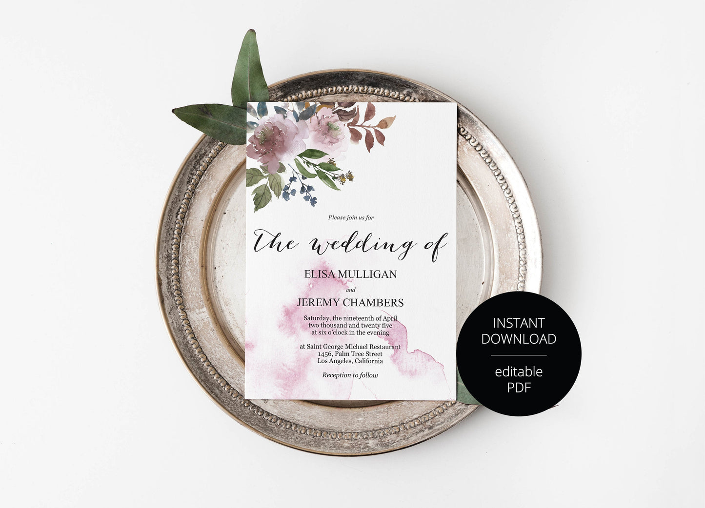 Wedding Invitation Editable Template, Printable DIY Instant Download Invites, Digital Download Floral Invitations- Elisa WEDDING INVITATIONS SAVVY PAPER CO