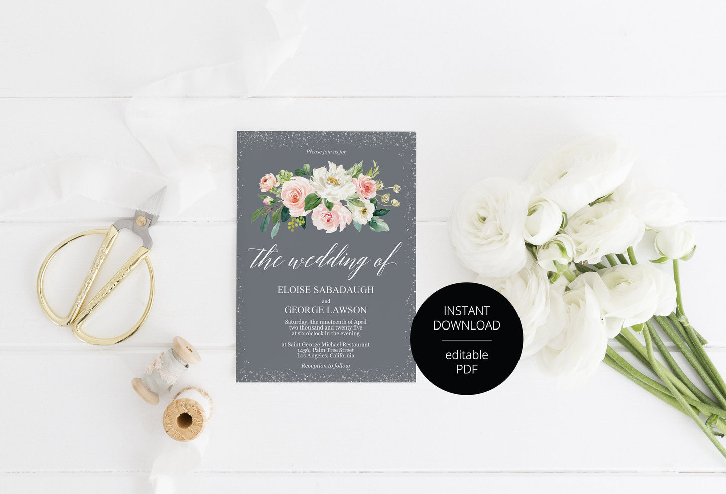 Wedding Invitation Editable Template, Printable DIY Instant Download Invites-Eloise WEDDING INVITATIONS SAVVY PAPER CO