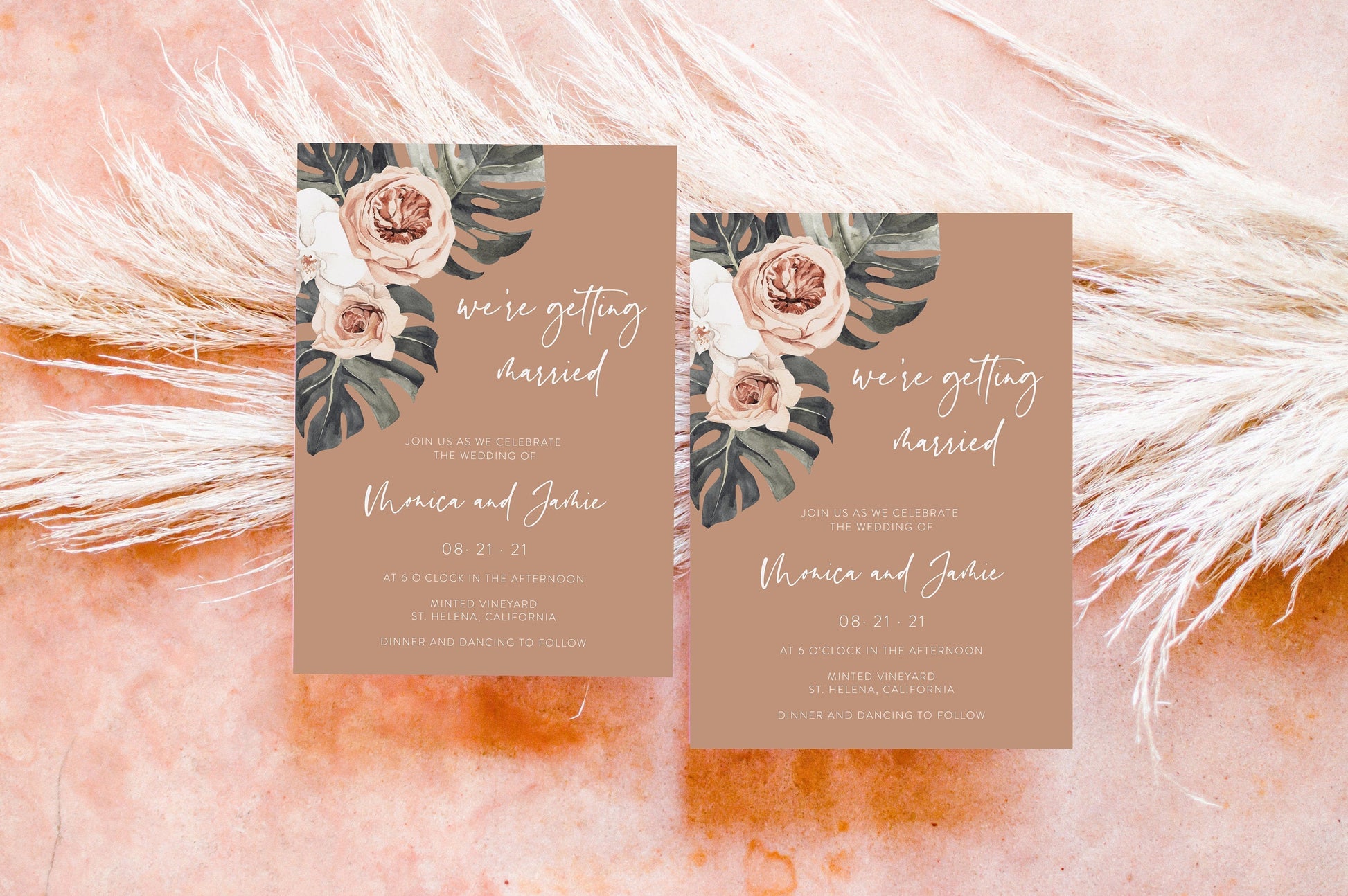 Wedding Invitation Template, Tropical  Wedding Invites, Instant Download - MONICA  SAVVY PAPER CO