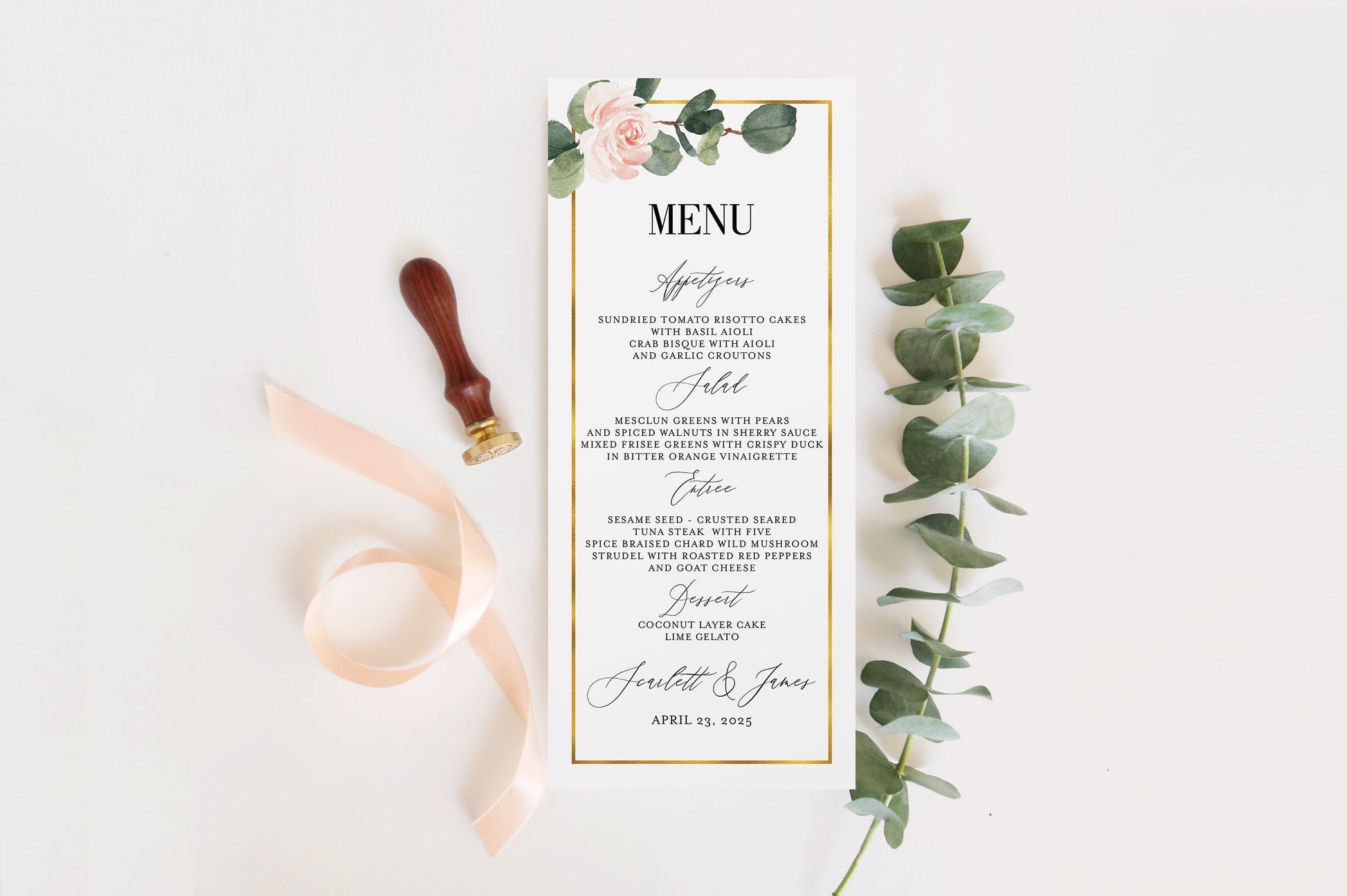 Wedding Menu Printable Wedding Menu Template Menu Floral Card Instant Download Editable Templett Greenery - Scarlett MENU|PROGRAMS|TIMELINE SAVVY PAPER CO