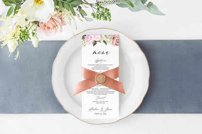 Wedding Menu Printable Wedding Menu Template Menu Floral Card Instant Download Editable Templett - Harper MENU|PROGRAMS|TIMELINE SAVVY PAPER CO