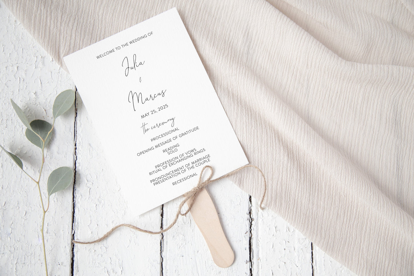 Wedding Program Fan Template, Printable Ceremony Programs, Editable Program Template, Instant download, Minimalist Programs - Julia MENU|PROGRAMS|TIMELINE SAVVY PAPER CO