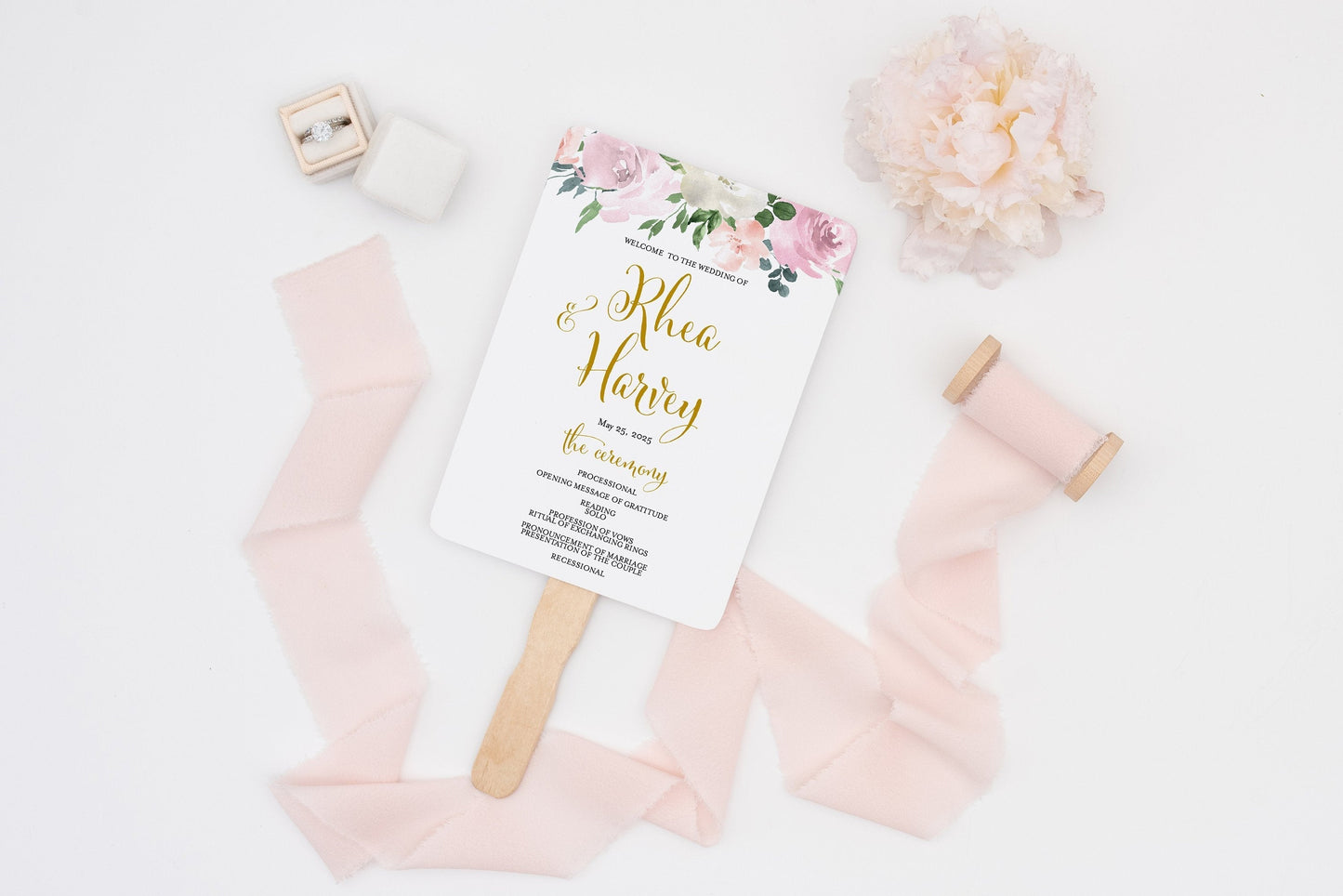 Wedding Program Fan Template Printable Ceremony Programs Editable Template Instant download Dusty Blue Blush Greenery - Rhea MENU|PROGRAMS|TIMELINE SAVVY PAPER CO