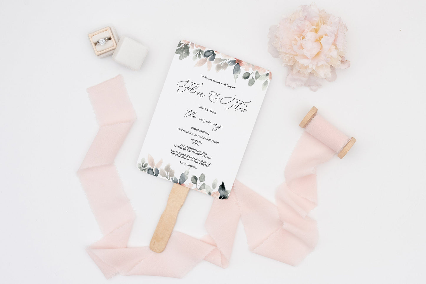 Wedding Program Fan Template Printable Ceremony Programs Editable Template Instant download - Fleur MENU|PROGRAMS|TIMELINE SAVVY PAPER CO