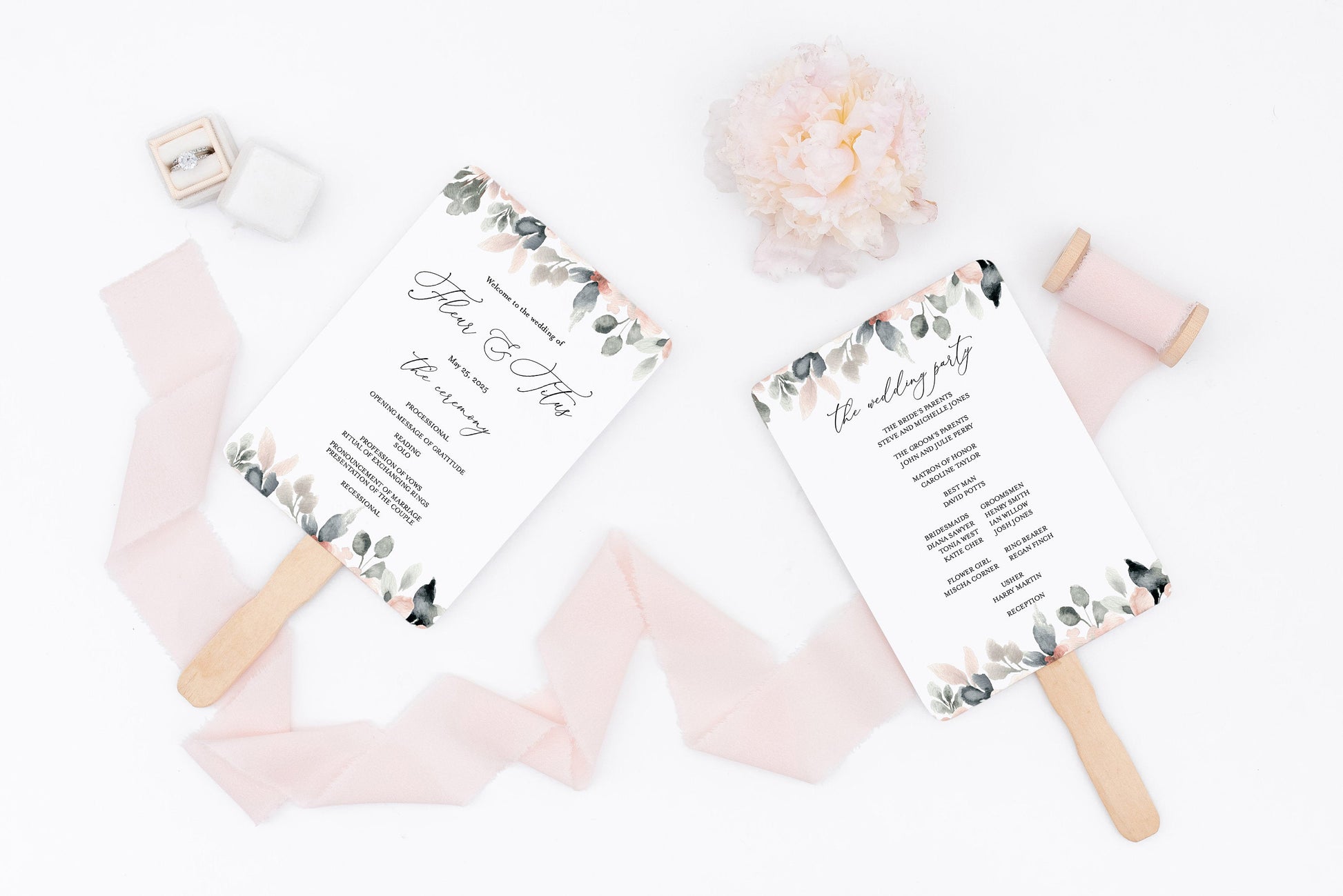 Wedding Program Fan Template Printable Ceremony Programs Editable Template Instant download - Fleur MENU|PROGRAMS|TIMELINE SAVVY PAPER CO