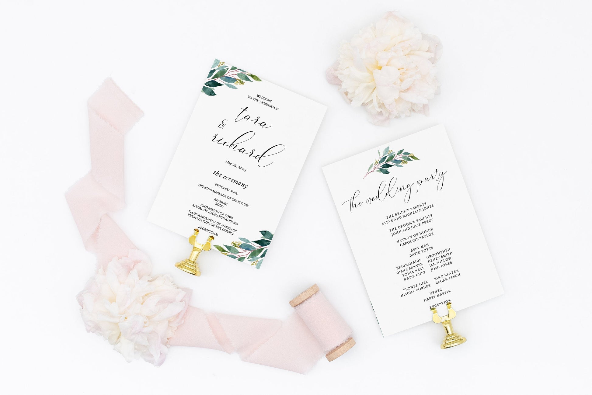 Wedding Program Fan Template Printable Ceremony Programs Editable Template Instant download Greenery - Tara MENU|PROGRAMS|TIMELINE SAVVY PAPER CO