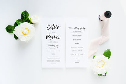 Wedding Program Fan Template Printable Ceremony Programs Editable Template Instant download Minimalist - Eileen MENU|PROGRAMS|TIMELINE SAVVY PAPER CO