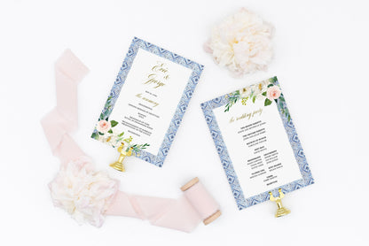 Wedding Program Template, Mediterranean Wedding Program, destination Wedding Program, Printable Program Wedding, Instant Templett  - JUDY  SAVVY PAPER CO