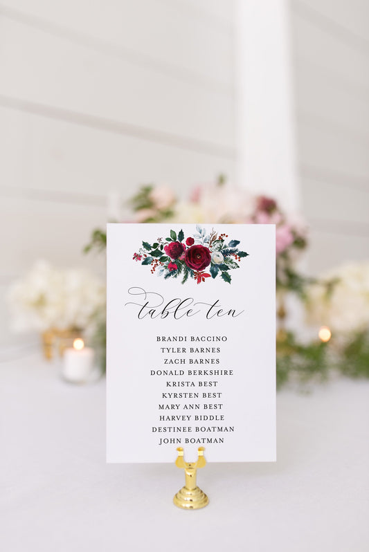 Wedding Seating Chart Template, Christmas Wedding Printable Floral Seating Sign, Seating Cards, Editable Text INSTANT DOWNLOAD - Ada SEATING CHARTS | CARDS SAVVY PAPER CO