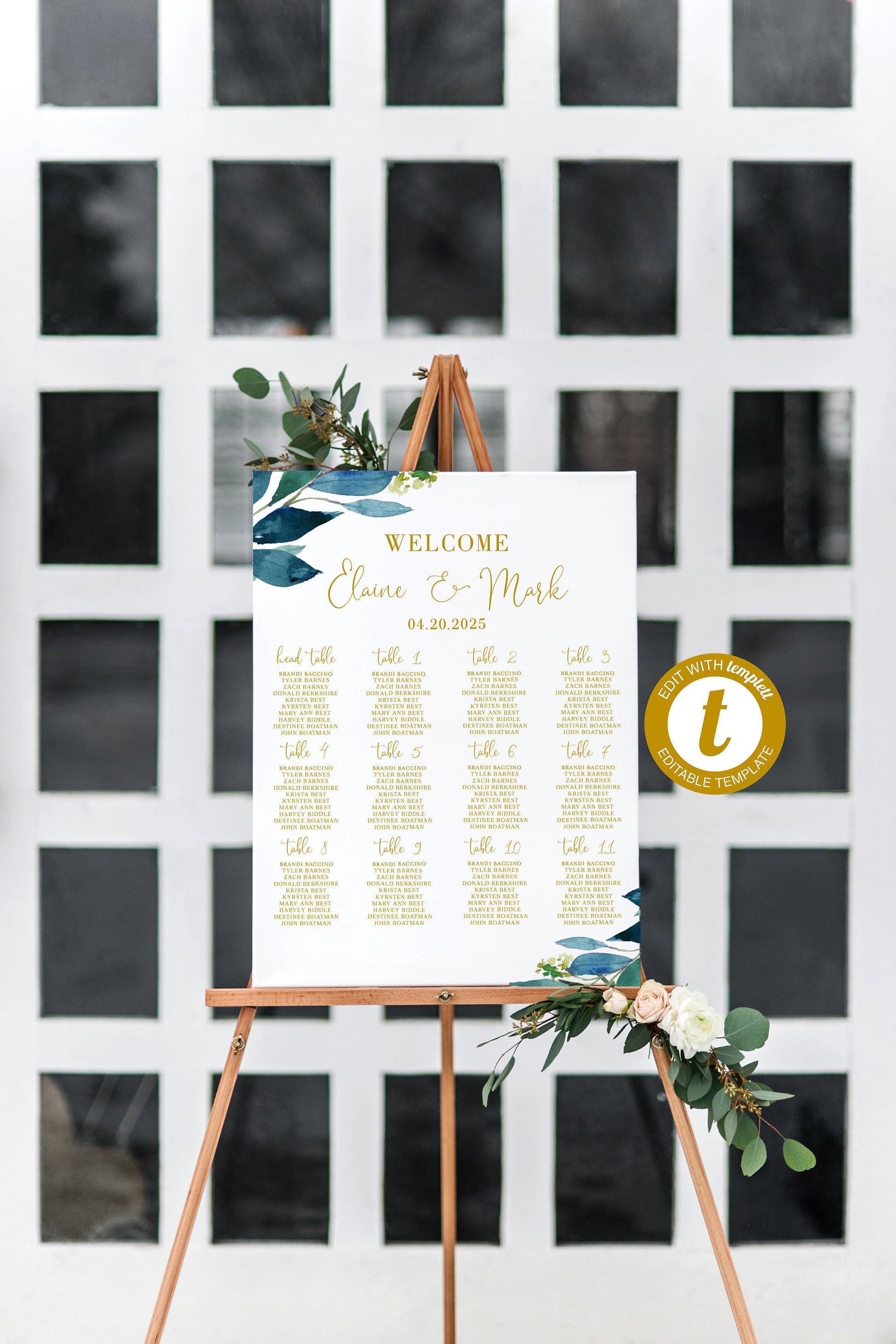 Wedding Seating Chart Template, Printable Dusty Blue Seating Sign, Editable Text INSTANT DOWNLOAD -Elaine SEATING CHARTS | CARDS SAVVY PAPER CO