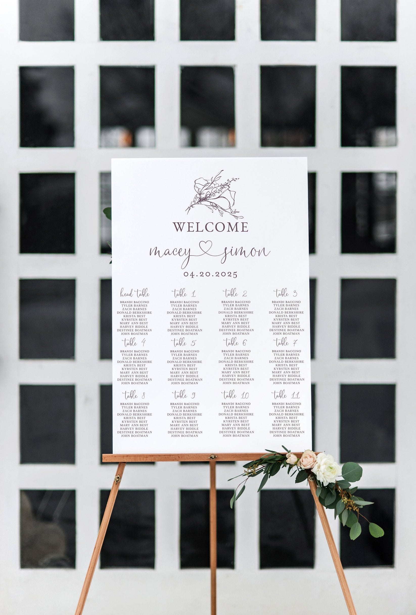 Wedding Seating Chart Template, Printable Floral Seating Sign, Editabl ...