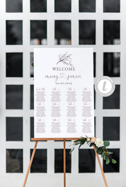 Wedding Seating Chart Template, Printable Floral Seating Sign, Editable Text INSTANT DOWNLOAD -Macey SEATING CHARTS | CARDS SAVVY PAPER CO