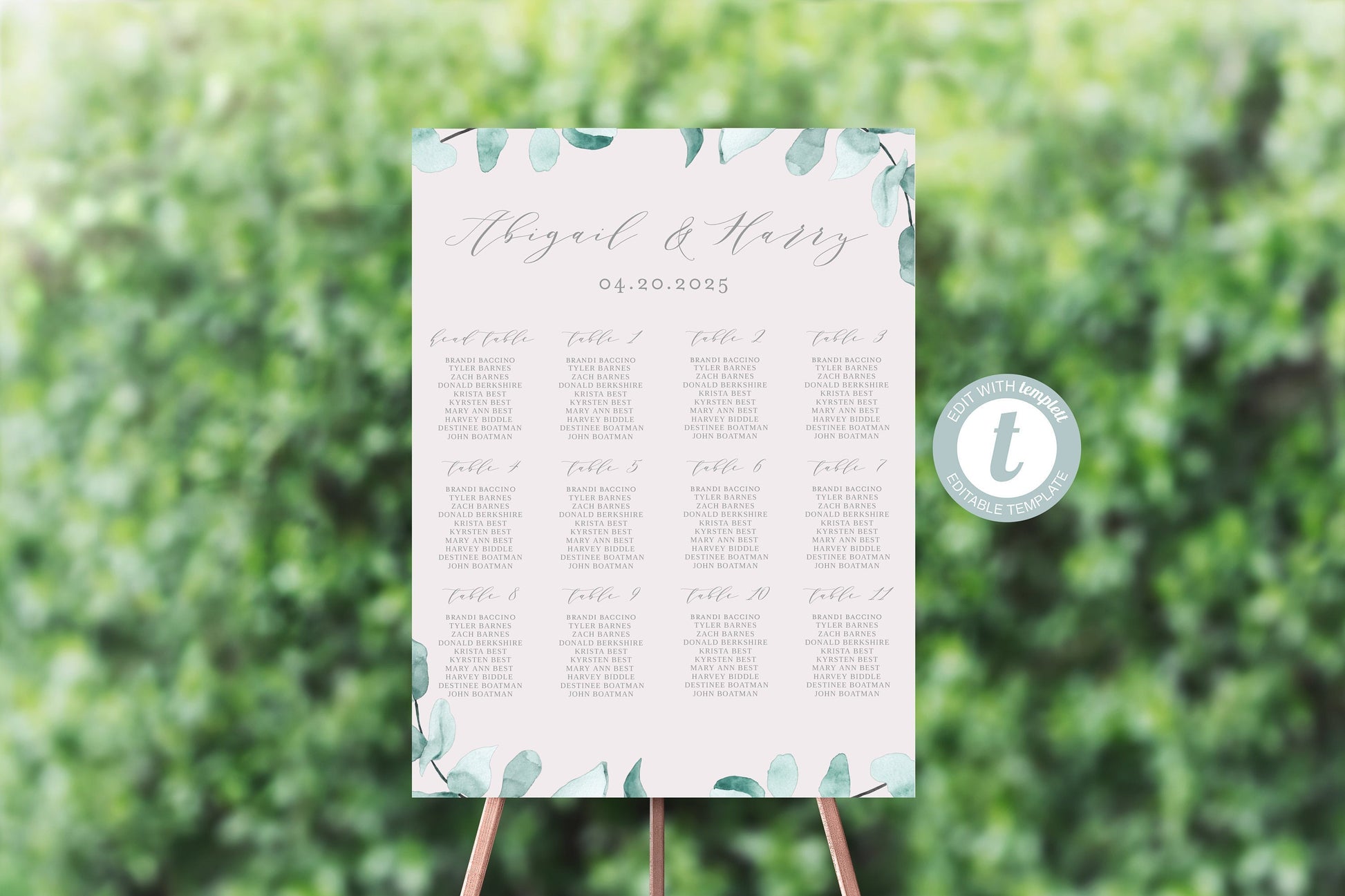 Wedding Seating Chart Template, Printable Greenery Seating Sign, Editable Text INSTANT DOWNLOAD -Abi SEATING CHARTS | CARDS SAVVY PAPER CO