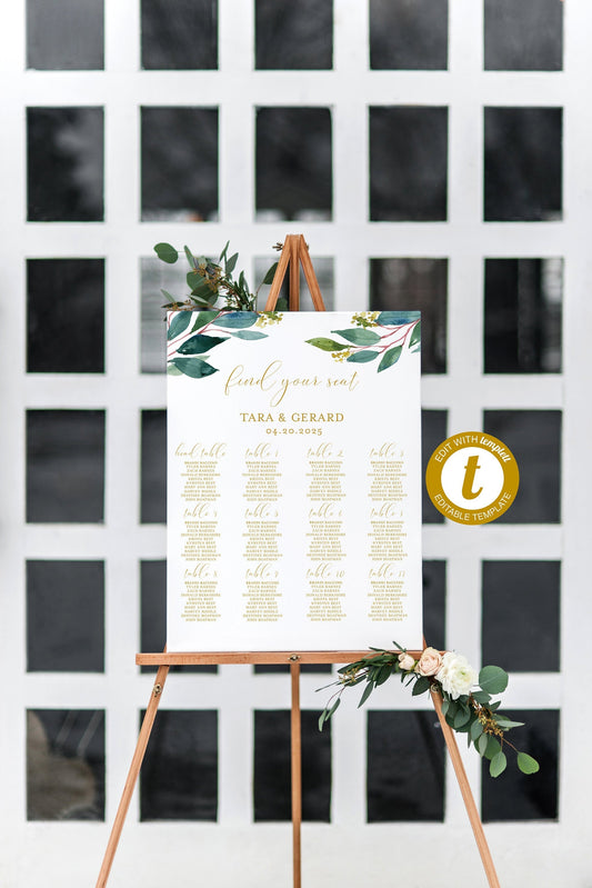 Wedding Seating Chart Template, Printable Greenery Seating Sign, Editable Text INSTANT DOWNLOAD - Tara SEATING CHARTS | CARDS SAVVY PAPER CO