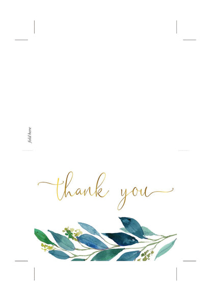 Wedding Thank You Card, Instant Download, Thank you Cards, Printable Thank You, Wedding Cards, Greenery, Dusty Blue, Gold - Elaine TAGS | TY | INSERTS SAVVY PAPER CO