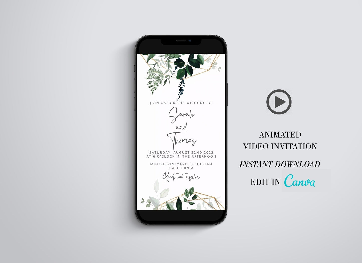 Wedding Video Evite, Electronic Save The Date, Wedding Video Invitation, Animated Invitation, Geometric Wedding, Greenery  SAVVY PAPER CO