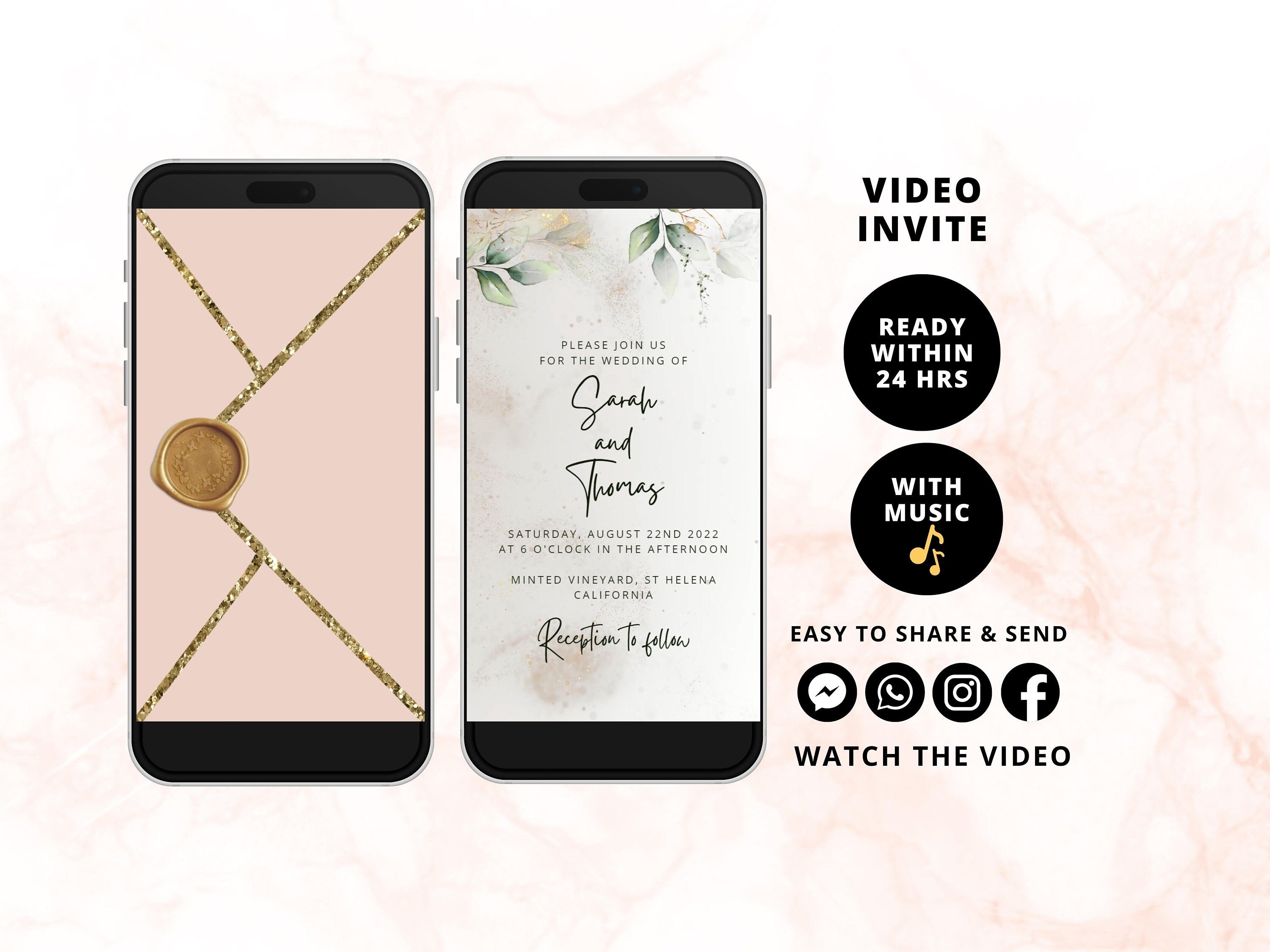 Wedding Video Invite, Electronic Animated Wedding Invitation, Custom W ...