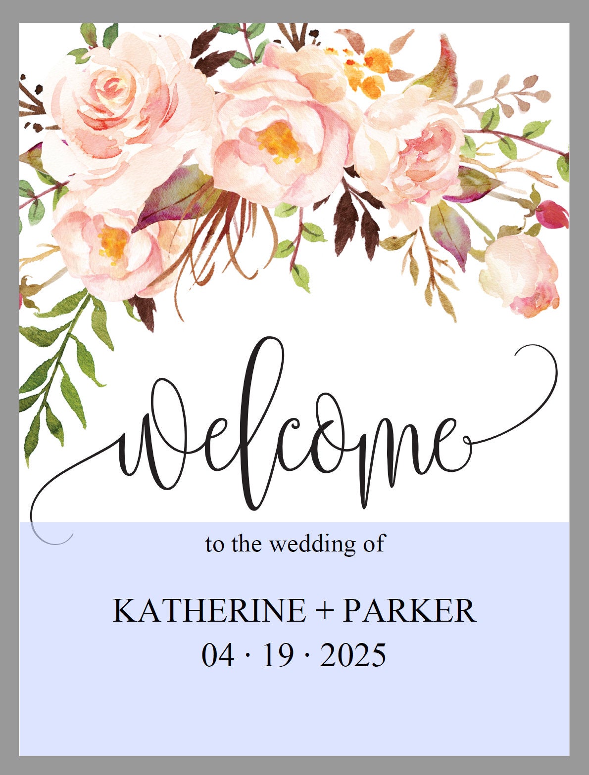 Wedding Welcome Sign Template, Blush, Floral Welcome Wedding Sign, Instant Download, Printable Welcome Sign - KATHERINE  SAVVY PAPER CO