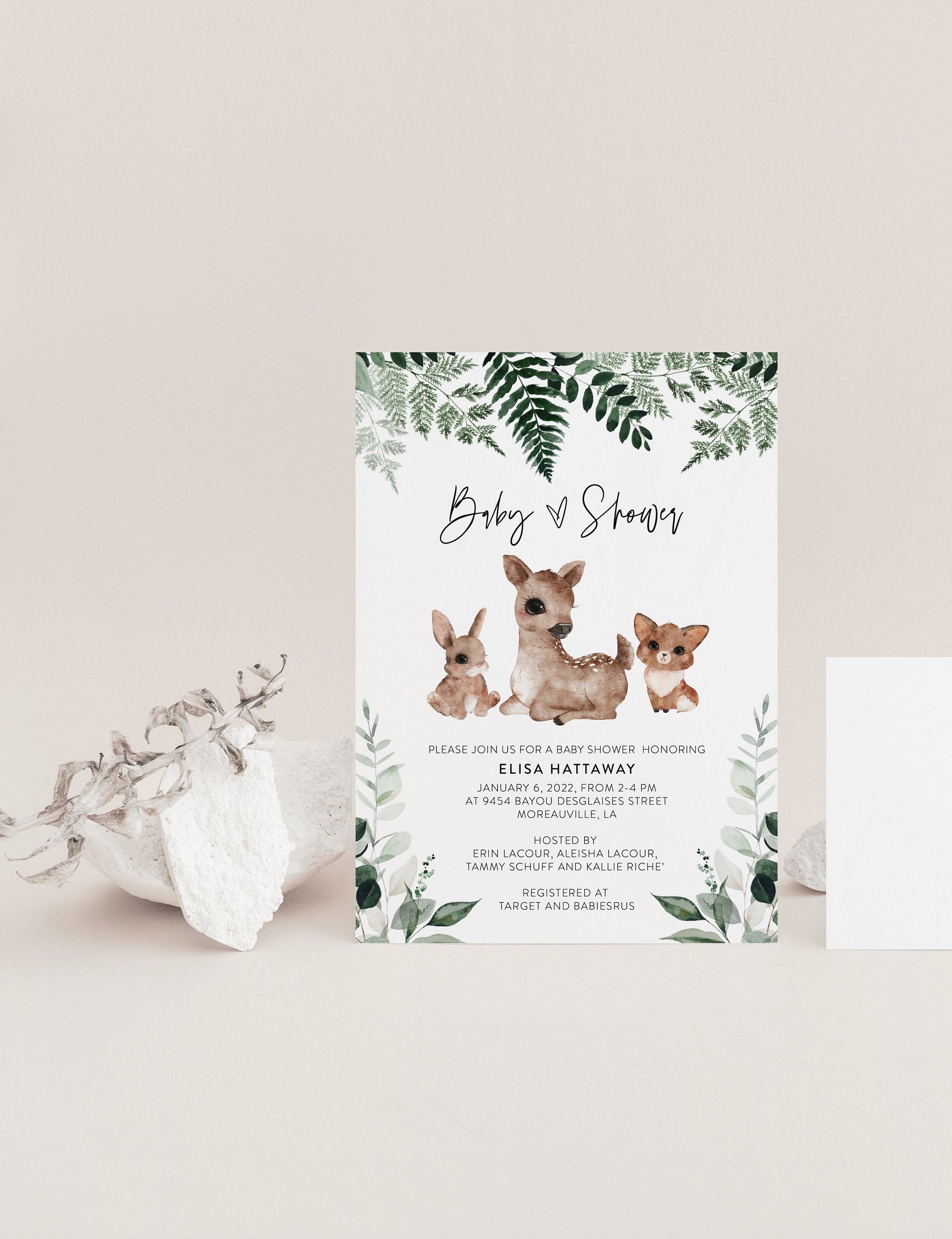 Woodland Baby Shower Invitation Template, Woodland Baby Shower Invite, Printable Baby Shower Invitation, Unisex #WL  SAVVY PAPER CO