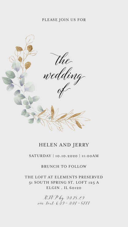 Animated Wedding Invitation, Greenery Wedding Invitation, Geometric Video Wedding Invite, Mp4 Invites, Gold Wedding
