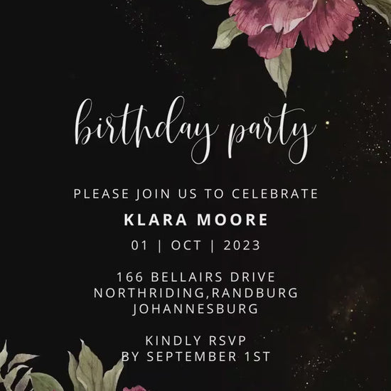 Digital birthday video invitation, Editable Video Invite, Personalized animated invitations Any Age, Instant Download, Floral Ecard Template