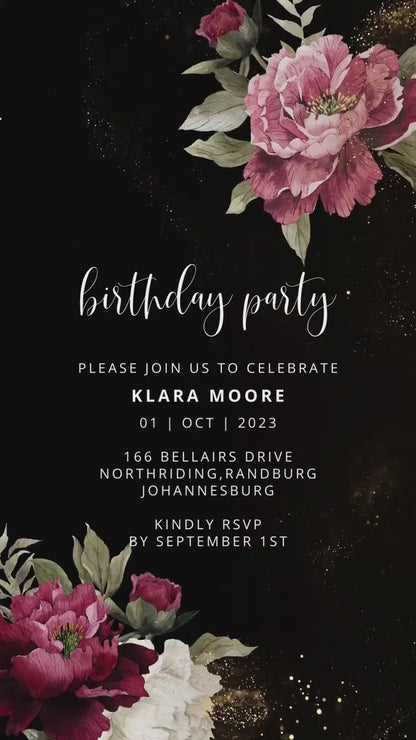 Digital birthday video invitation, Editable Video Invite, Personalized animated invitations Any Age, Instant Download, Floral Ecard Template
