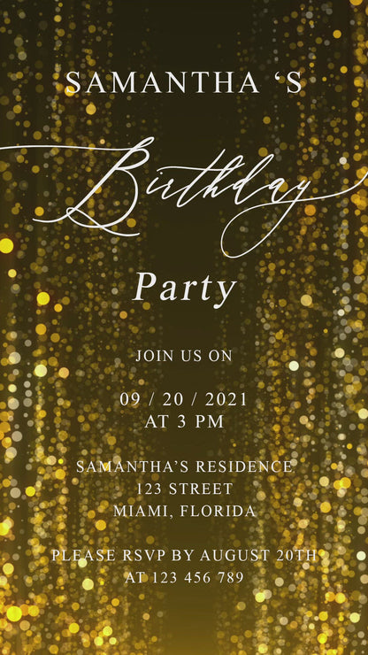 Instant Download Glitter Rain Birthday Video Evite, Electronic Invite, Birthday Video Invitation, Animated Invitation