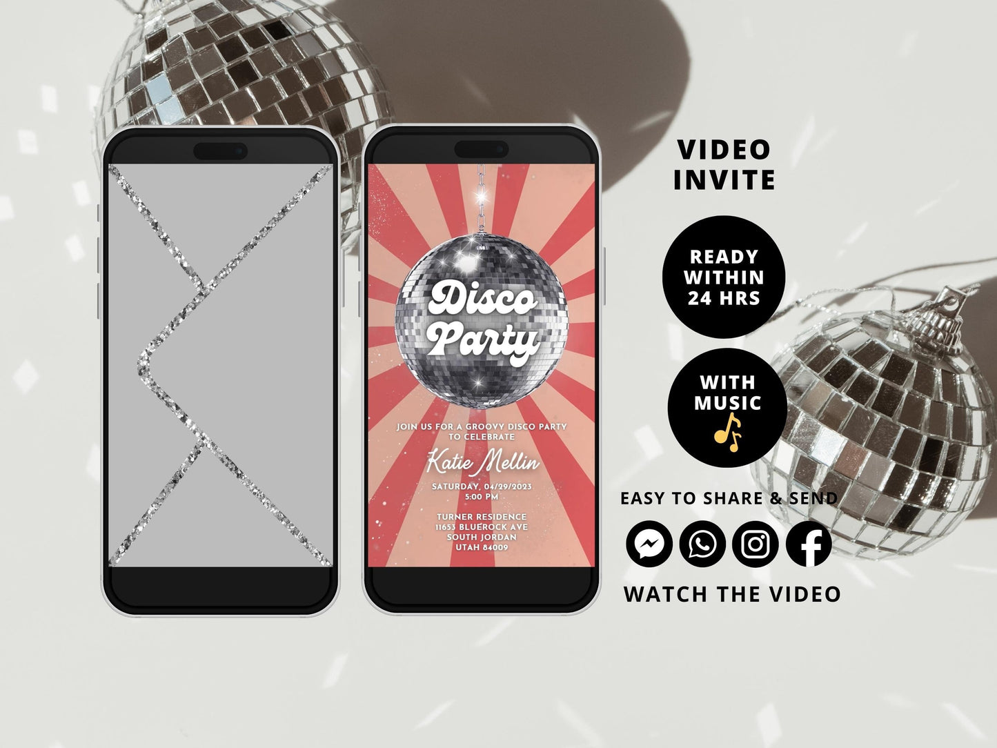 Disco Birthday Invitation, Disco Ball Invite, Electronic Birthday Invitation, 70s Birthday Invitation, Birthday Evite